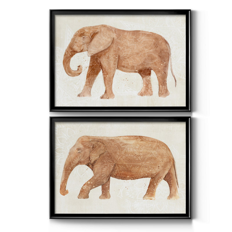Éléphant sagesse I - ensemble de 2 cadres photo, Noir, H 42,5 po x l 61 po x P 1 po