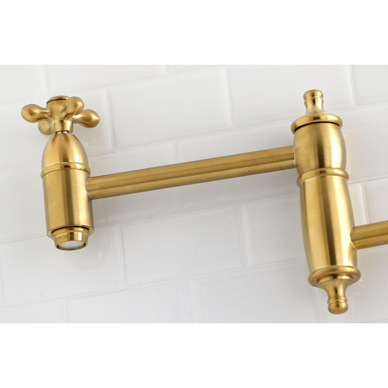 Kingston Brass Restoration Two-Handle 1-Hole Wall Mount Pot Filler Faucet, Satin Brass