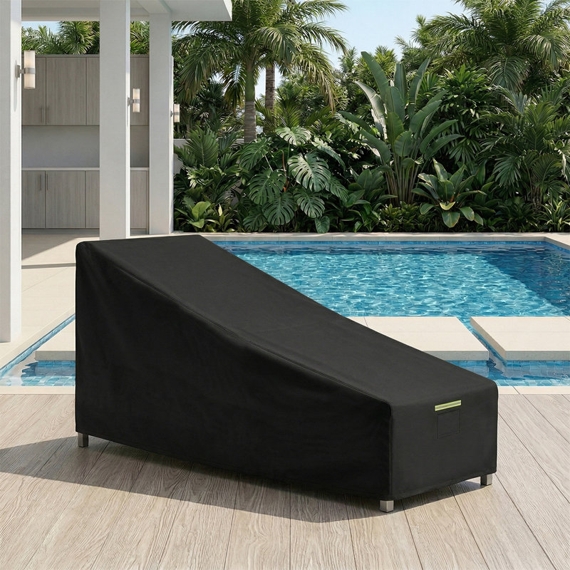 Waterproof All-Weather Patio Chaise Lounge Cover, 600D Heavy Duty Outdoor Cover Furniture for Pool & Patio, Black