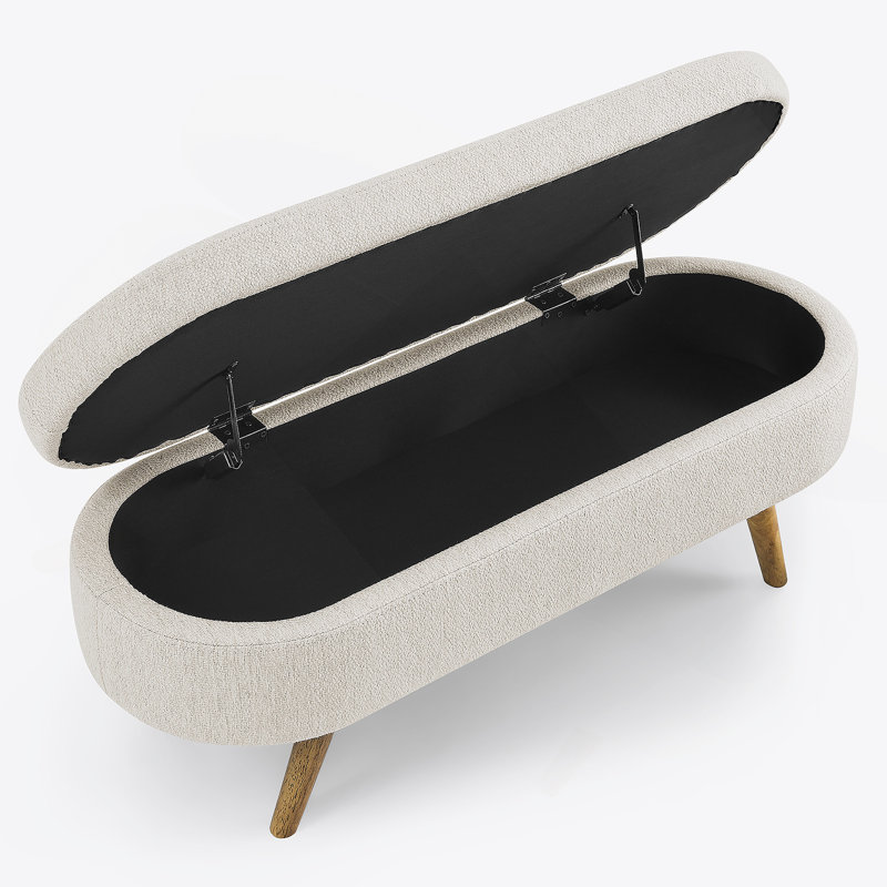 Ottoman Oval Storage Bench with Rubber Wood Legs, Beige