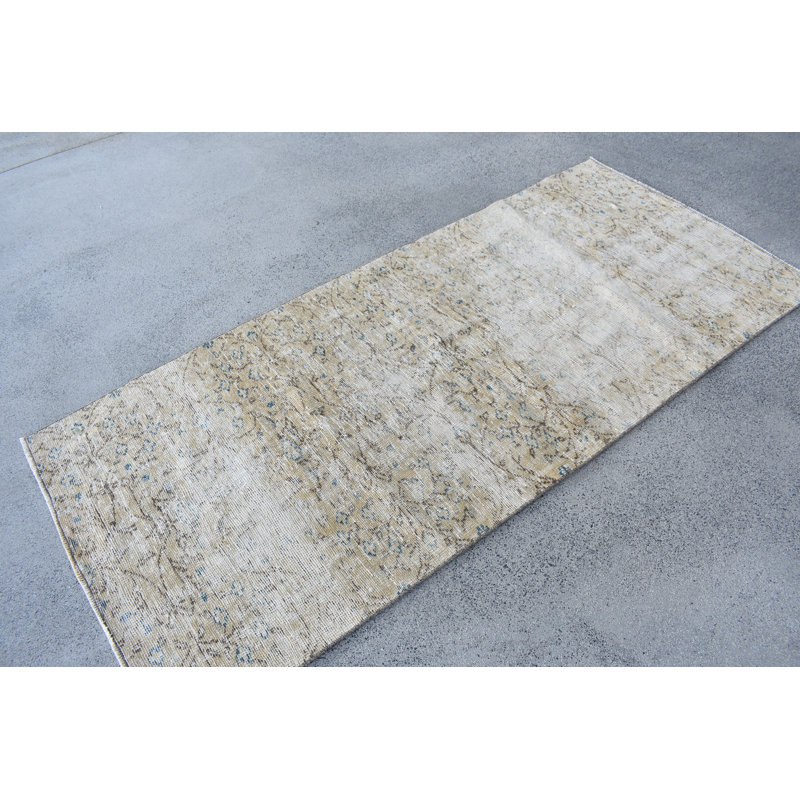 Tapis beige rétro en laine patchwork 37,4 x 83,9 pouces