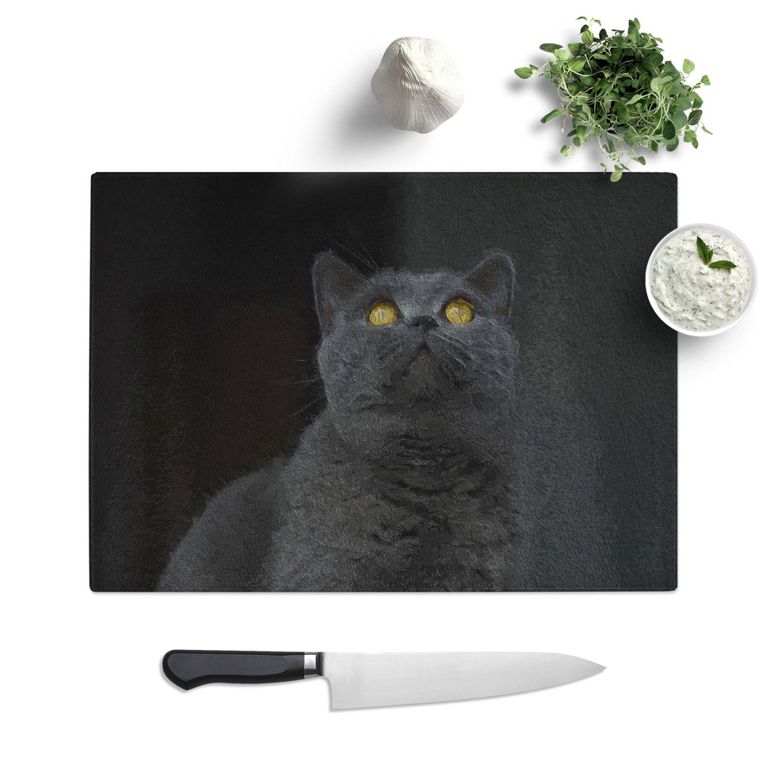 Tempered Glass British Shorthair Cat in the Shadows Chopping Board