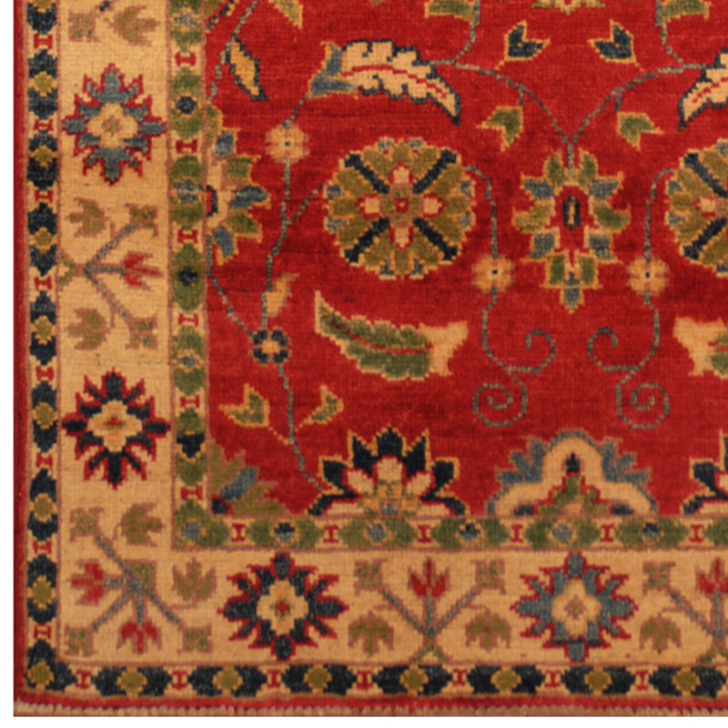Tapis de couloir unique en laine noué à la main rouge / ivoire 2 pi 8 po x 6 pi 8 po Jevon