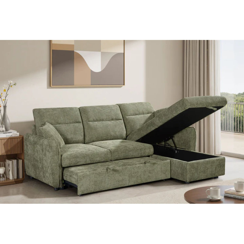 4 Seater Sofa Bed, Right Hand Facing, Green