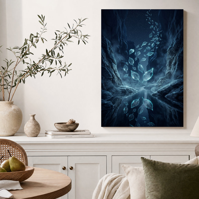 Feuilles bleues brillantes s'élevant dans un canyon sombre - Tableau sur toile, H 40 po x l 28 po
