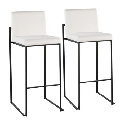Ensemble de 2 tabourets de bar contemporains en velours à haut dossier avec structure en acier noir, chaises de comptoir à hauteur fixe pour îlot de cuisine