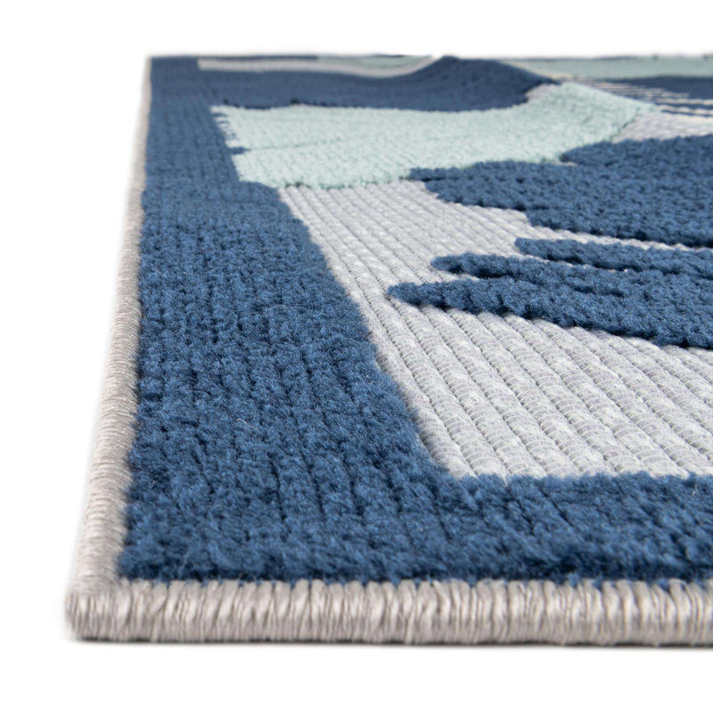 Tapis intérieur / extérieur à motif floral gris / bleu / turquoise Otho, Rectangle 9 pi x 12 pi