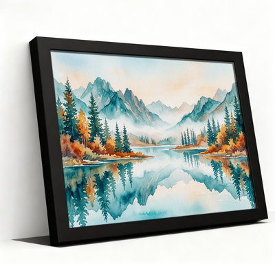 Autumn Forest Lake Reflection Watercolor Canvas Wall Art