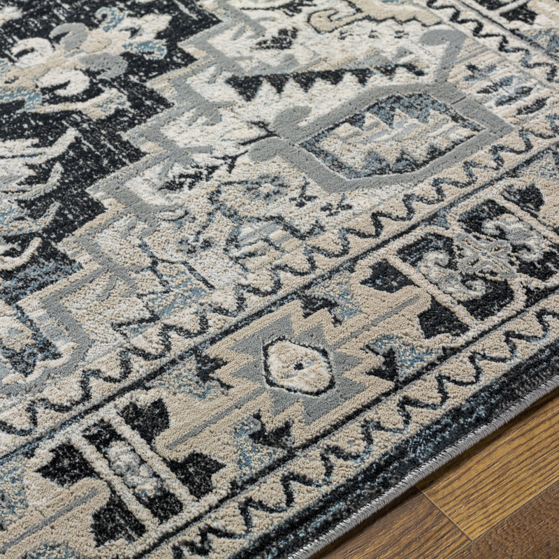 Tapis noir / gris / beige Southwestern, Rectangle 2 pi x 3 pi