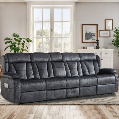 110" Manual Reclining Loveseat Sofa - Wall Hugger 4 Seat Loveseat Recliner with Console, Fold-Down Table and Built-in Outlets, Recliner Couch for Living Room RVs Home Theater Seating