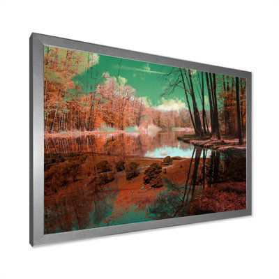 «Red Autumn Artistic Forest By The Lake II», reproduction sur toile