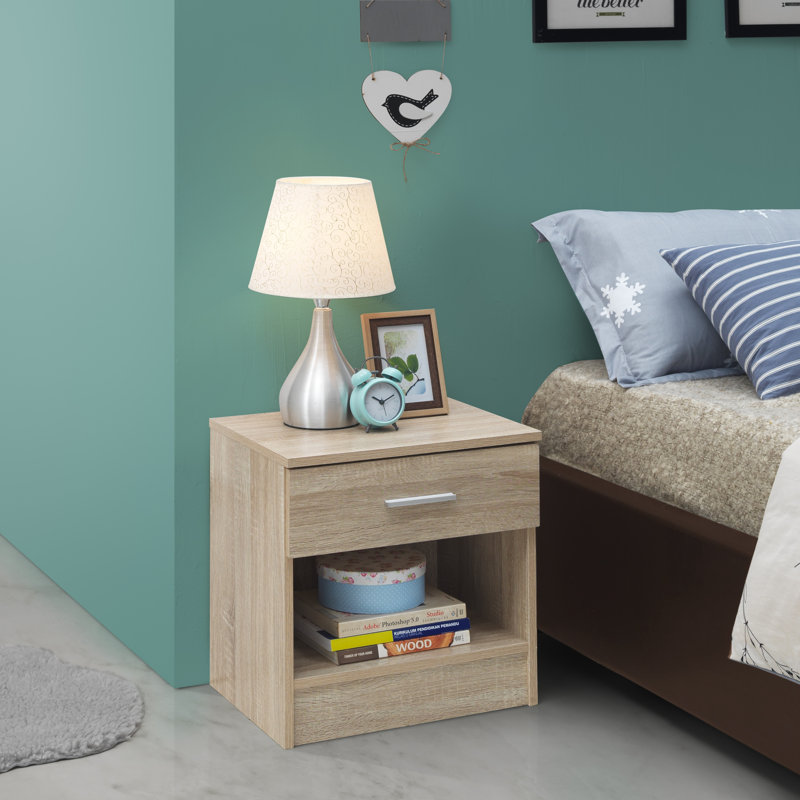 Willette 45cm W Particle Board / Chipboard Bedside Table, Sonoma Oak