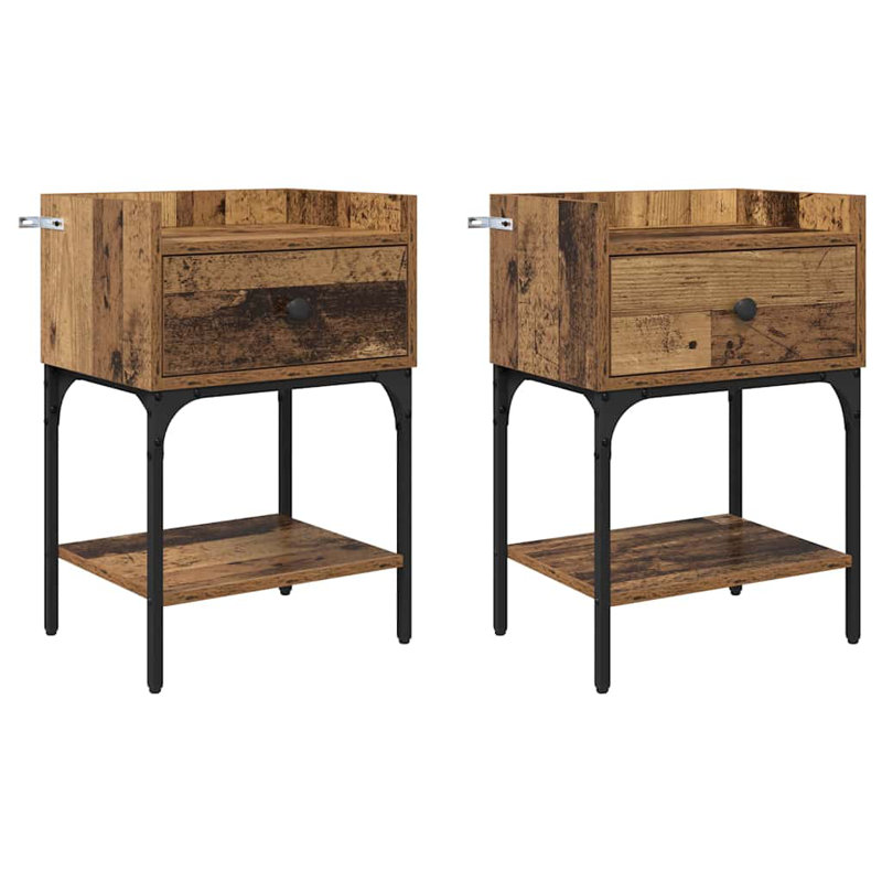 40cm W Manufactured Wood Bedside Table, Old Wood
