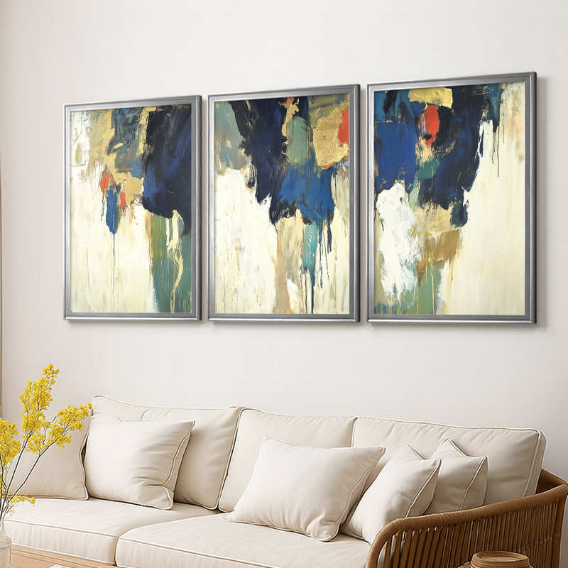 ABSTRACT Series DCCDXVV-3 - Toile tendue avec châssis encadré - 3 pièces, H 21 po x l 30 po