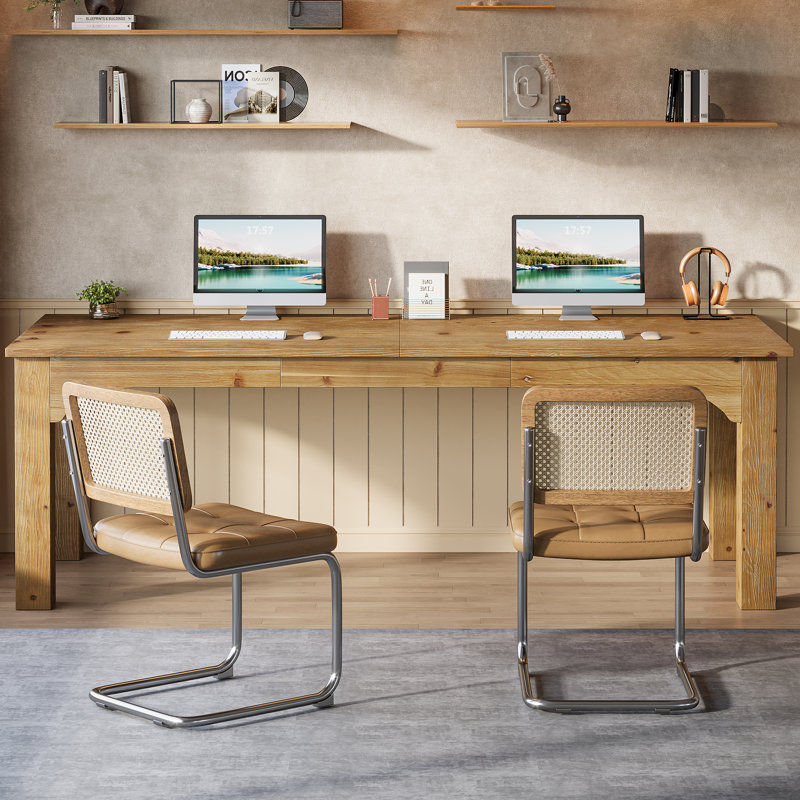 78.74'' Extra Long Solid Wood Computer Desk, 2 Person Desk Double Desk