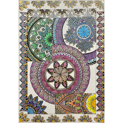 Colorful Floral Pattern Of Mandala - With Frame | Watercolor On Paper | By Parisha Thukral