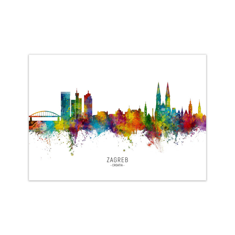 Zagreb Croatia Skyline by Michael Tompsett - Print, 42cm H x 59cm W x 1cm D, Unframed