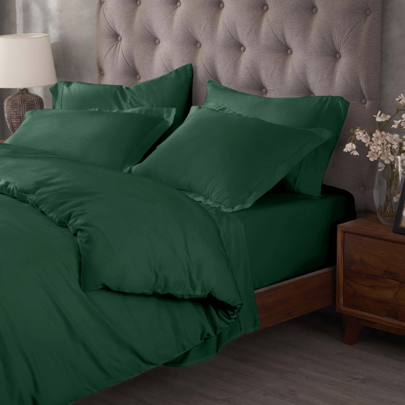 Lunete Egyptian Cotton Blend Modern & Contemporary Duvet Cover Set, Hunter Green, Full / Queen Duvet Cover + 2 Pillow Shams