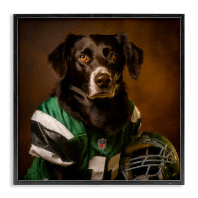 Football Star Dog Framed Giclee Art by Sean Parnell