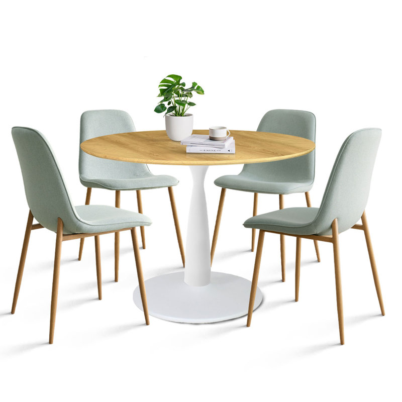 Folmar 4 - Person Dining Table Sets With 35'' Round Table & 4 Upholstered Fabric Chairs, Turquoise