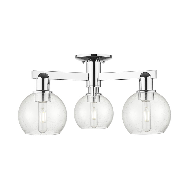 Arcadia - Amberle - 3 Light 23" Semi-Flush Mount - Polished Chrome Finish - Seedy Shade, Polished Chrome, Seedy