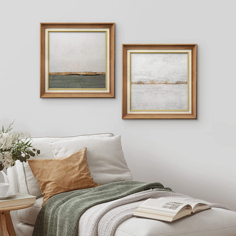 «Minimal Stroke Abstract Landscape Classic Vintage Neutral Artwork», art mural encadré sur toile, Naturel