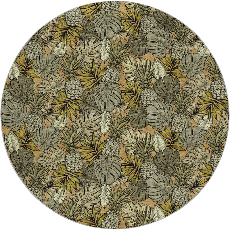 Tapis à feuilles et ananas de qualité supérieure lavable à la machine Dream Shag ADS206, Rond 8 pi