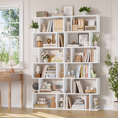 Hermoth 75'' H X 27.6'' W Tall Geometric Bookcase,6-Tier Storage Shelf, Contemporary Display Shelf