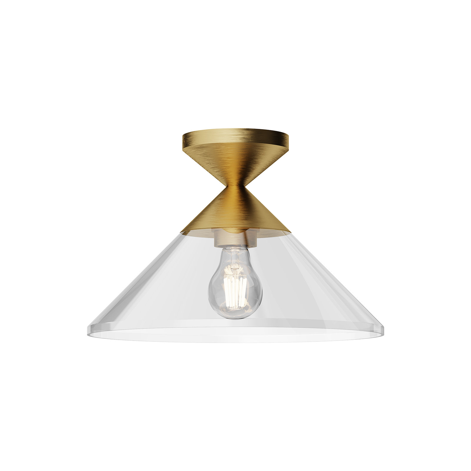 Brylon Single Light Glass Flush Mount, Brushed Gold, Clear