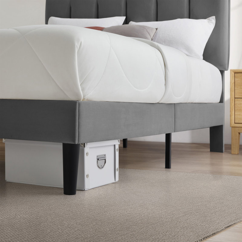  Luxurious Upholstered Bed Frame with Cushioned Headboard, Gray, Full