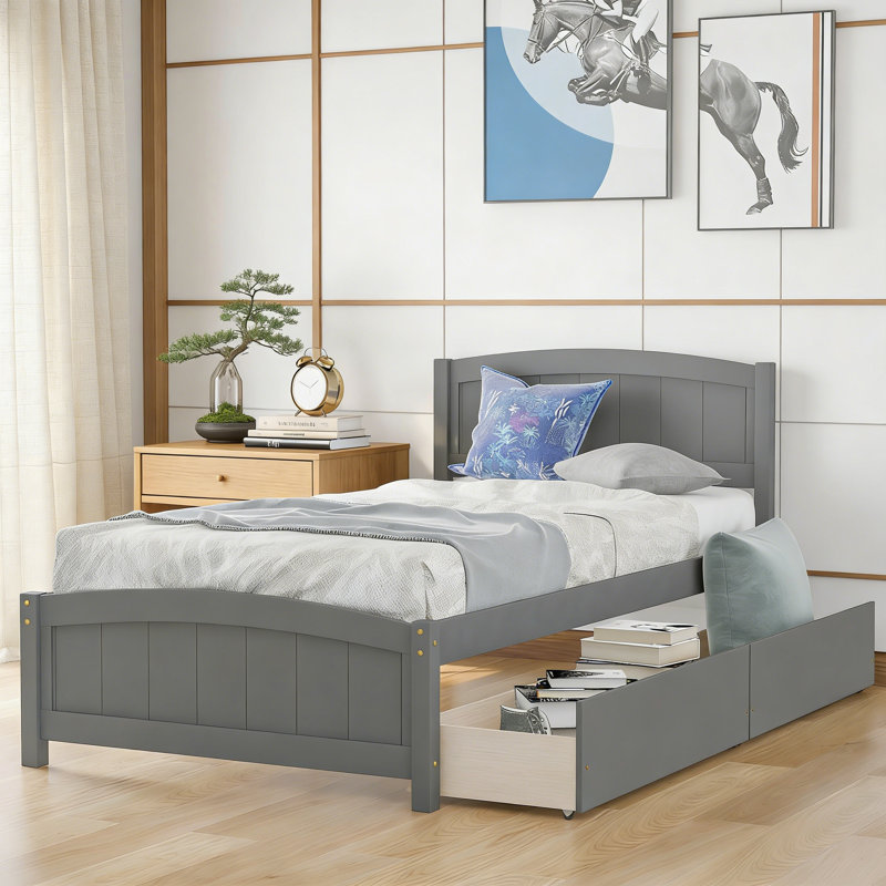 Lit plateforme simple avec deux tiroirs, Grey