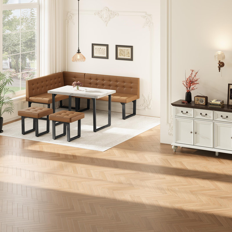 Modern Minimalist 5-person Breakfast Table Set, White/Brown