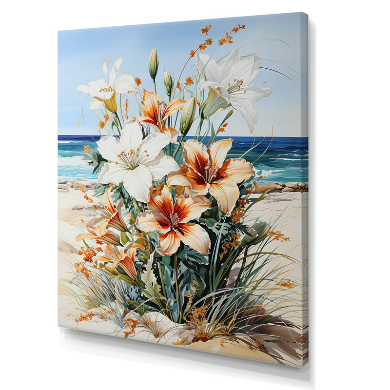 Fleurs saisonnières sur la plage sur toile, Toile tendue, H 20 po x l 12 po x P 1 po
