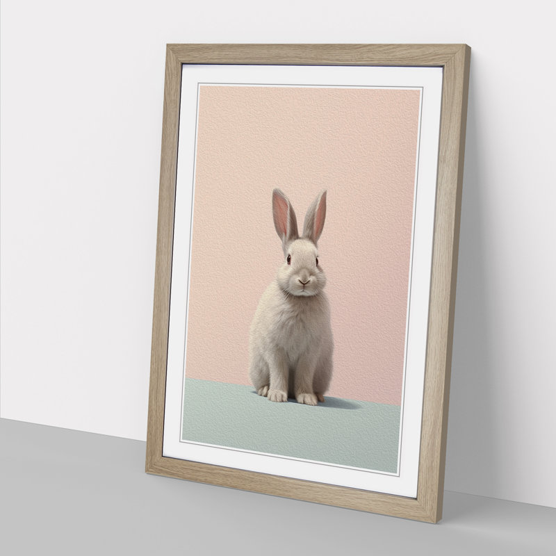 XYZ-FRM-V1223-5346 Rabbit Minimalism No.2 1 Piece Single Picture Frame Wall Art, 34cm H x 25cm W x 2cm D, Oak