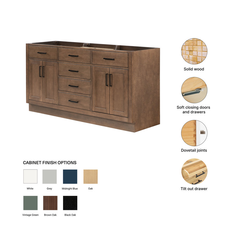 Hepburn 66'' Double Bathroom Vanity Base Only, Brown Oak