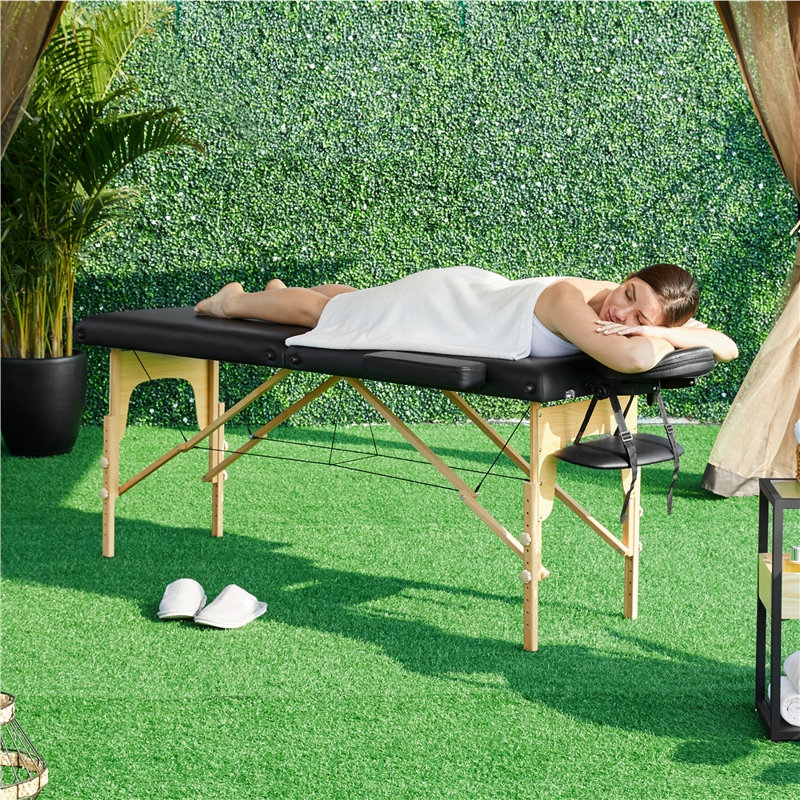Adjustable Massage Bed Portable Spa Table with Headrest, 25.2" H x 83.9" L x 32.3" D, Black