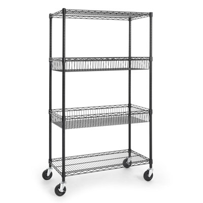 CAPHAUS Marshay NSF Commercial Heavy Duty 4 Tier Wire Shelving w/Two Rectangle Baskets