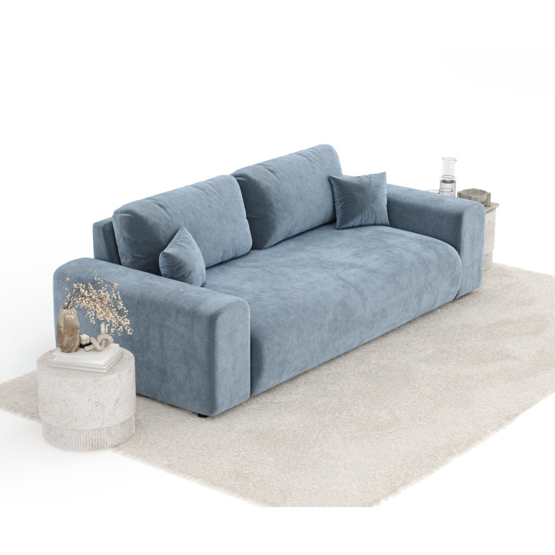 Three-seater square arm sofa, Blue Velvet
