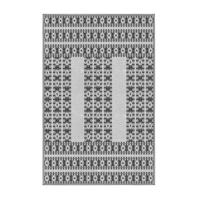 Tapis noir/blanc cassé tissé à la machine, Rectangle 7 pi x 10 pi