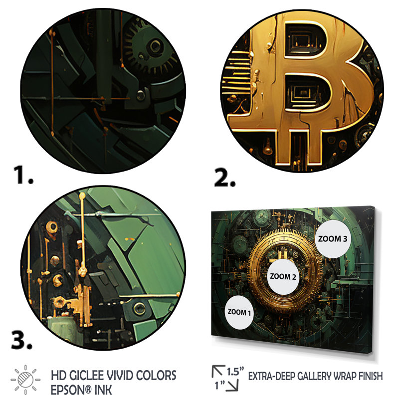 Or et vert - Crypto monnaie - art mural mode, Cadre d'angle fermé noir, H 30 po x l 40 po x P 1,5 po
