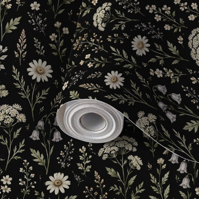Papier peint auto-adhésif à motif de fleurs sauvages monochromes foncé auto-adhésif et amovible 17,7 po x 118 po (45 x 300 cm)