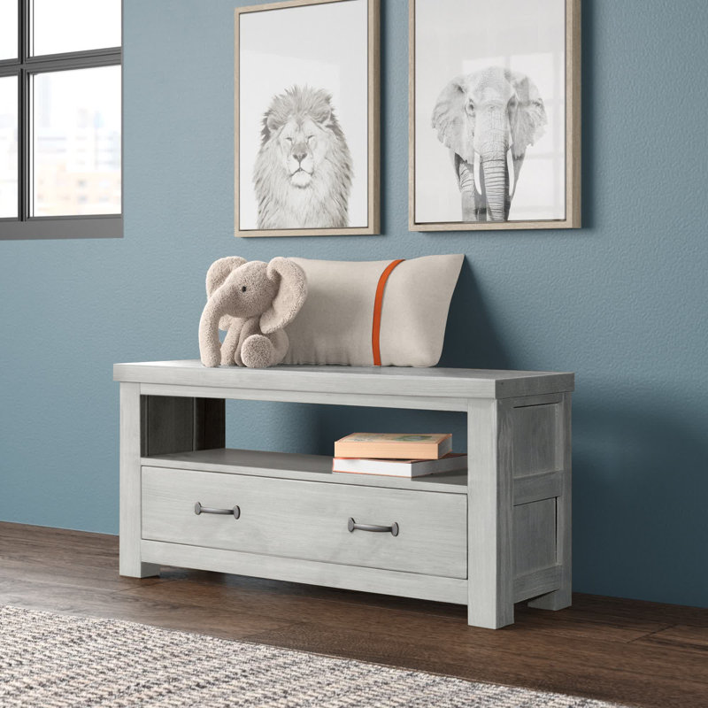 Banc de rangement en bois massif Mateo, Blanc