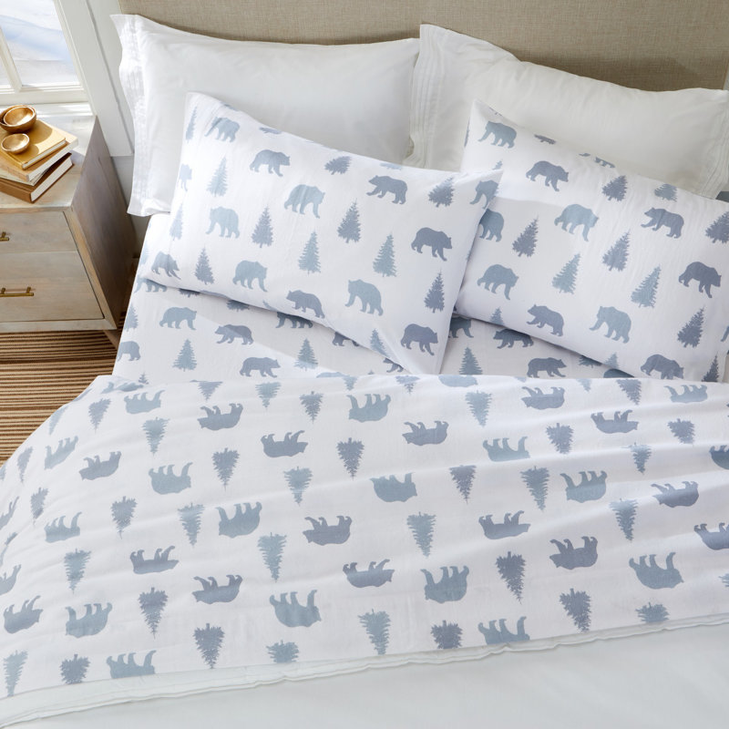 Full Grey Bears Cotton Flannel Deep Pocket Sheet Set