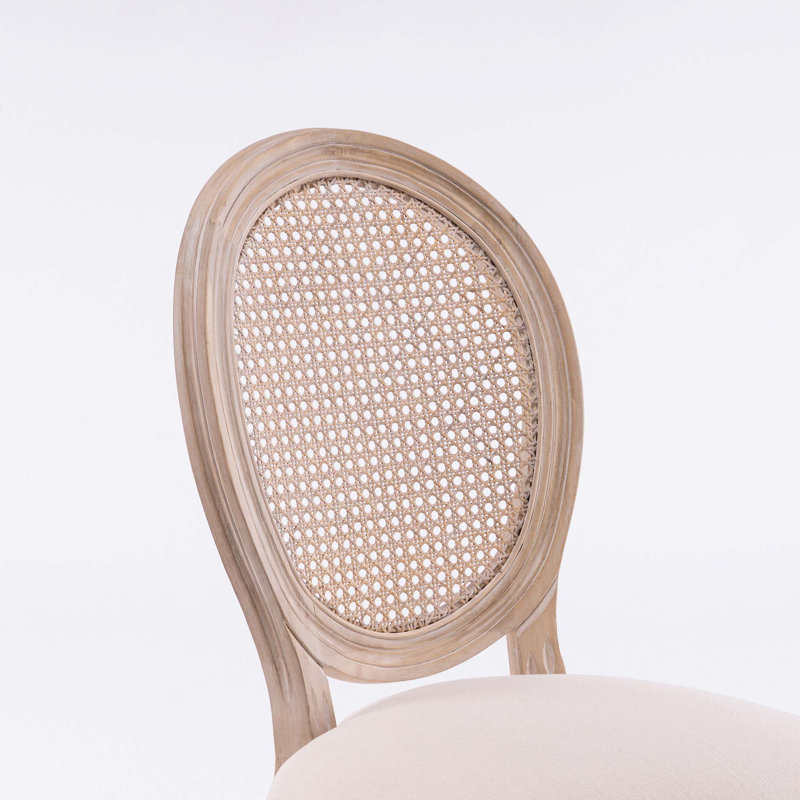 Chaise de salle à manger à structure française en bois massif avec dossier en rotin