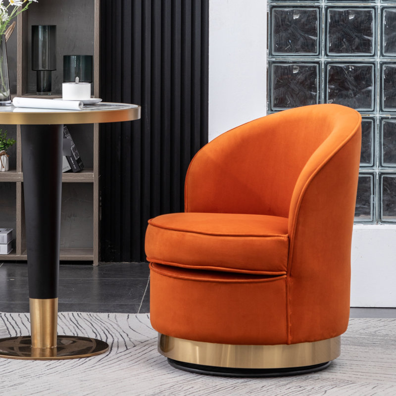 Fauteuil pivotant en velours orange par - Ajout élégant et confortable, coussin en mousse haute, base en or poli, Orange