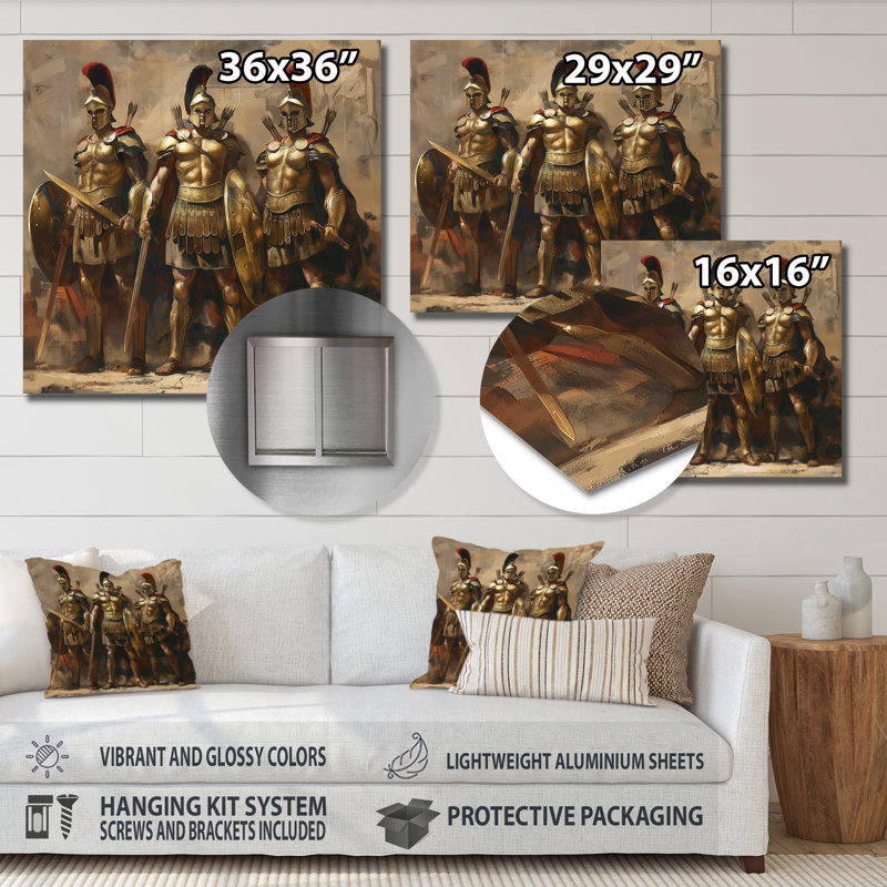 Guerriers grecs prêts pour la bataille - Armée, salon d'art mural, Métal métal, H 36 po x l 36 po x P 1,5 po