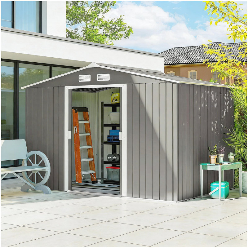 Spacious Garden Tool Metal Shed,Outdoor Storage Shed, Light Gray