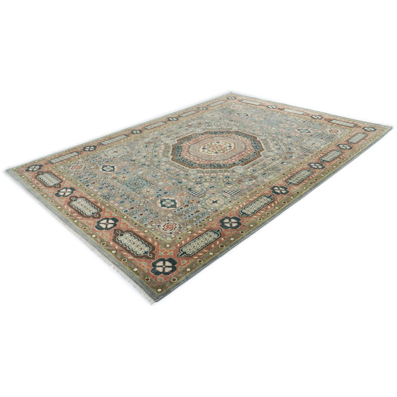 Tapis traditionnel vert en laine noué à la main 9 pi 11 po x 14 po Oushak, Rectangle 9 pi 11 po x 14 pi, Orange