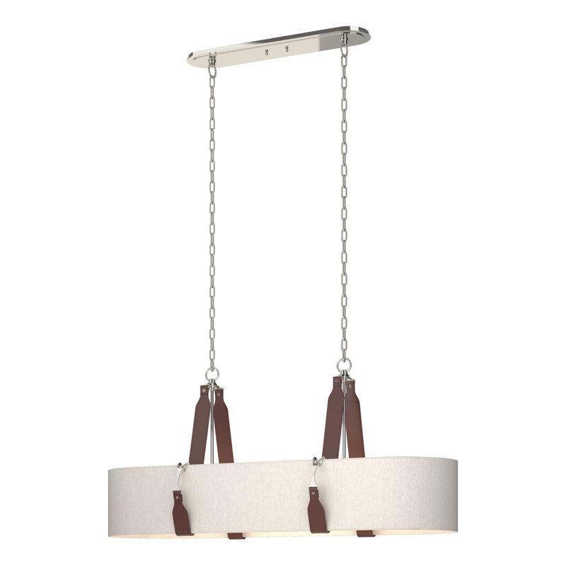 Luminaire suspendu linéaire à 4 lumières pour îlot de cuisine Saratoga, Abat-jour couleur lin, Nickel poli