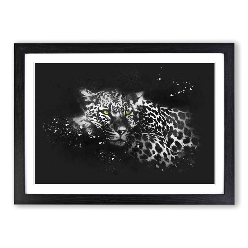 Leopard With Green Eyes High Paint Splash - Picture Frame Graphic Art, Black Framed, 62cm H x 87cm W x 2cm D